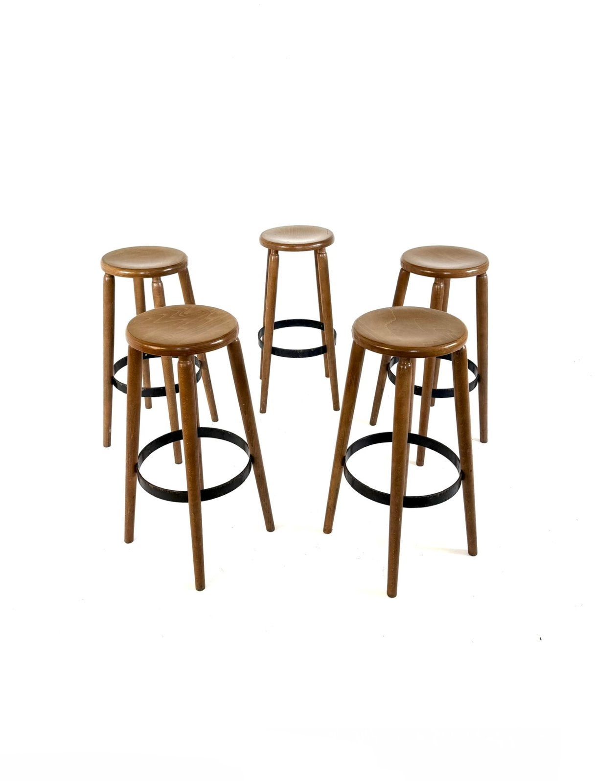 Set van 5 Brutalistische barkrukken ‘80, 5 krukken of meer, Met voetsteun, 60 tot 90 cm, Ophalen of Verzenden
