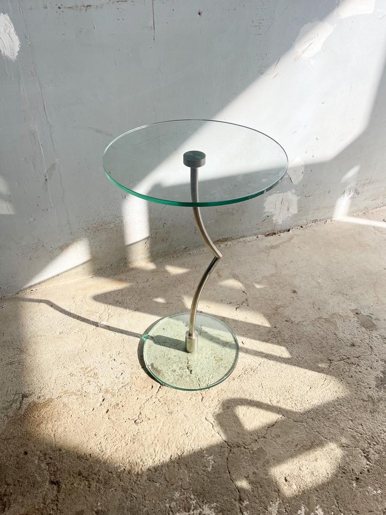 Mid century glass side table, bijzettafel, glazen salontafel, Huis en Inrichting, Tafels | Bijzettafels, Minder dan 55 cm, Ophalen of Verzenden