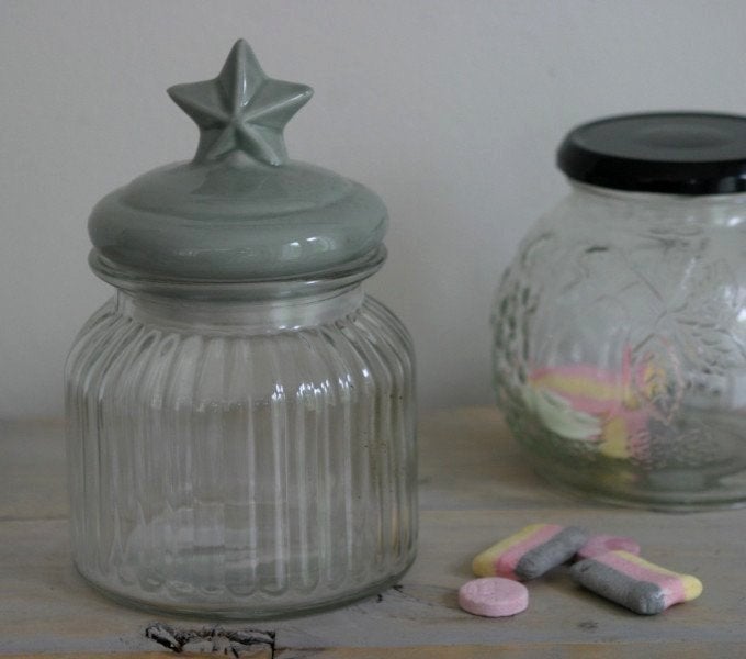 Glazen voorraadpot ster - nieuw - leuk voor bv kerstkransjes, Diversen, Ophalen of Verzenden, Nieuw