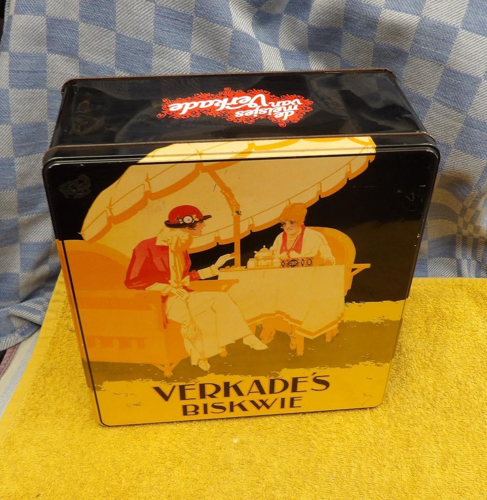 Verkade blik/ biscuit blik/ voorraaddoos koekjes, Verzamelen, Blikken, Ophalen of Verzenden, Gebruikt, Koek(jes), Verkade