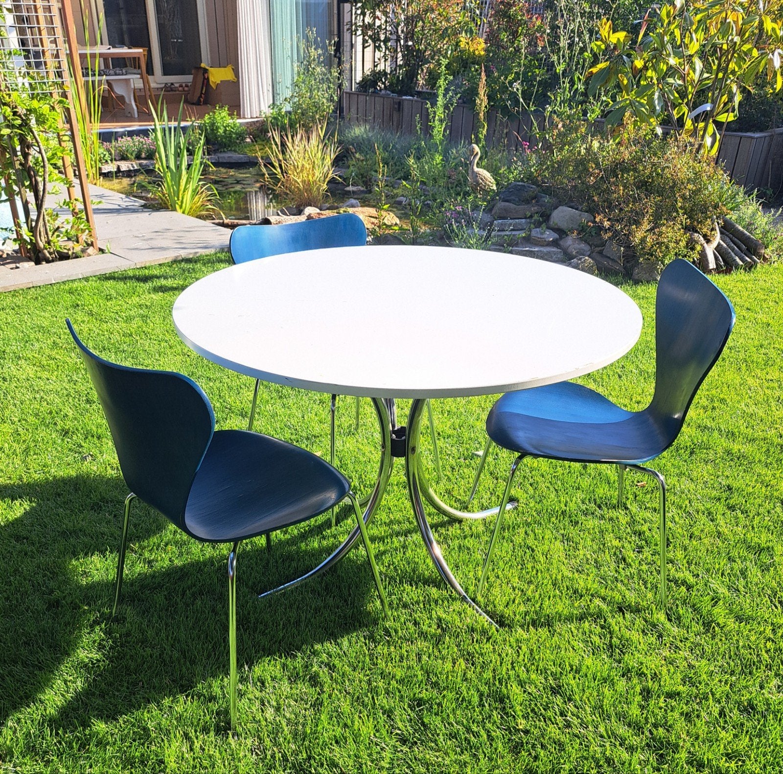 Set van 3 vintage Deens design vlinderstoelen Fritz Hansen, Ophalen, Drie, Blauw, Scandinavisch