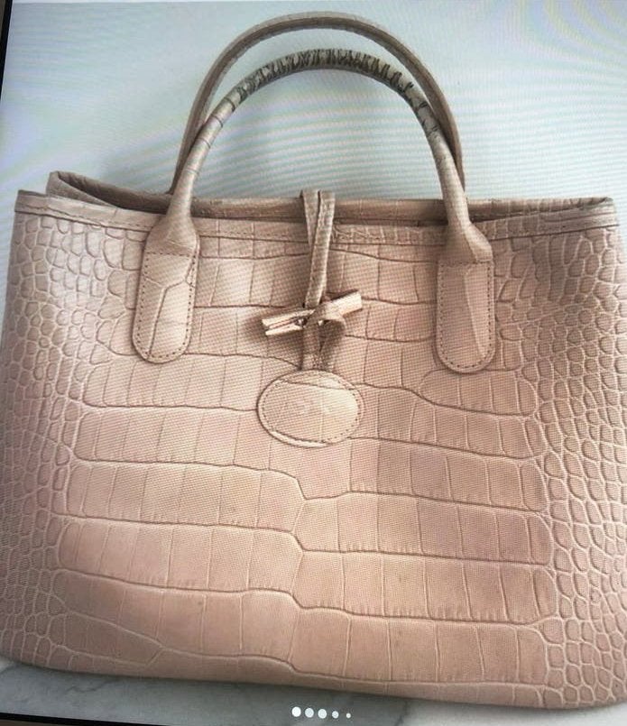Longchamp Rouseau Vintage roze croco lederen tas, Verzenden, Zo goed als nieuw, Roze, Handtas