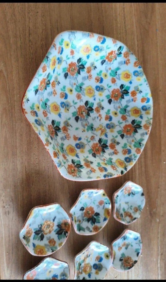 vintage 7 delige petit-four set jaren '30 imari stijl, Ophalen of Verzenden