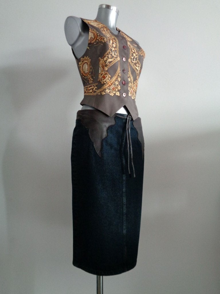 Strenesse - Gabrielle Strehle denim rok met leer, 36, NIEUW, Strenesse, Blauw, Nieuw, Ophalen of Verzenden