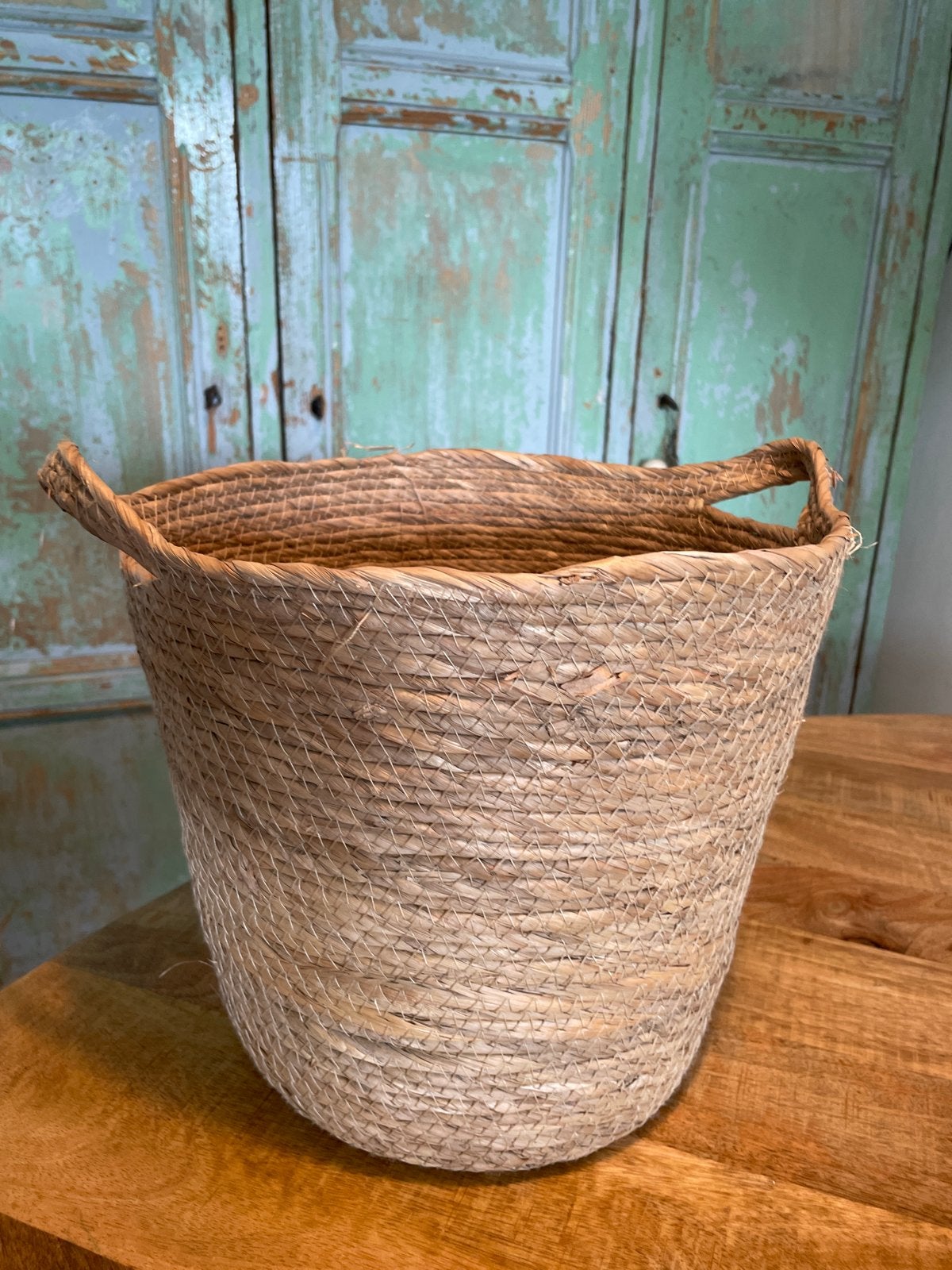 Rieten mand van zeegras - Hoogte 26cm, Gevlochten, Mand, Rond, Ophalen of Verzenden