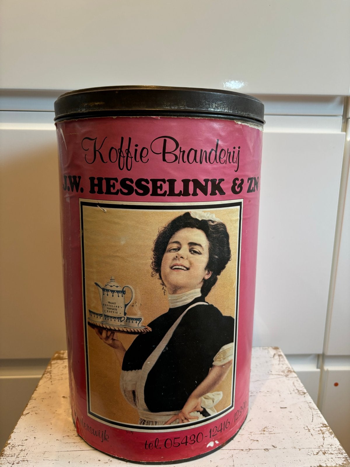 Vintage koffieblik J.W. Hesselink & Zn Winterswijk, Antiek en Kunst, Ophalen of Verzenden