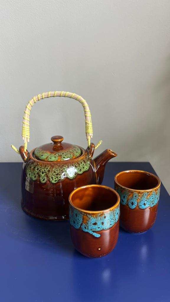 Theepot met 2 mokjes Clayre en Eef, keramiek, Huis en Inrichting, Keuken | Servies, Ophalen, Keramiek, Overige typen, Zo goed als nieuw
