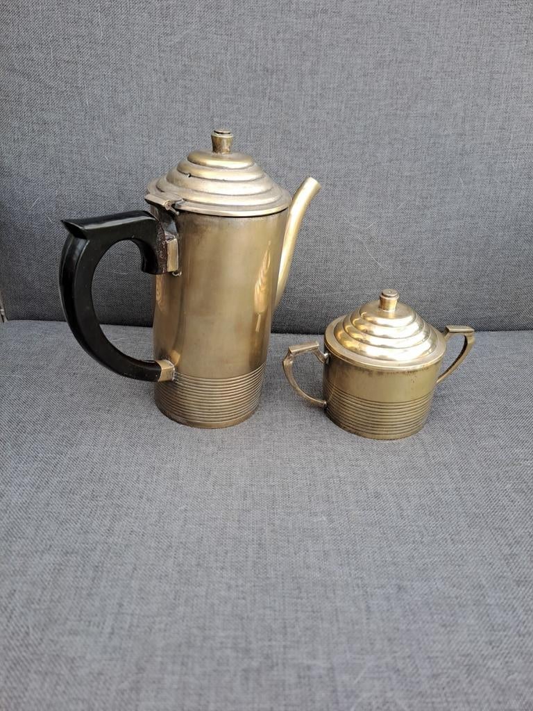 Art deco thee- en suikerpot messing, Ophalen of Verzenden