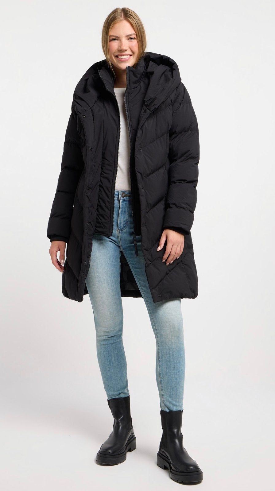 Ragwear dikke winter jas middel lang NATALKA maat L, Ragwear, Ragwear, Zwart, Maat 42/44 (L)