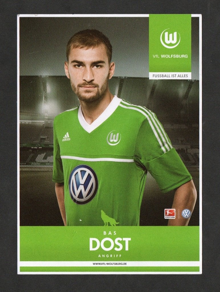 Voetbalkaart Bas Dost Vfl Wolfsburg Fussball ist Alles., Ophalen of Verzenden, 1980 tot heden, Ongelopen, Sport en Spel