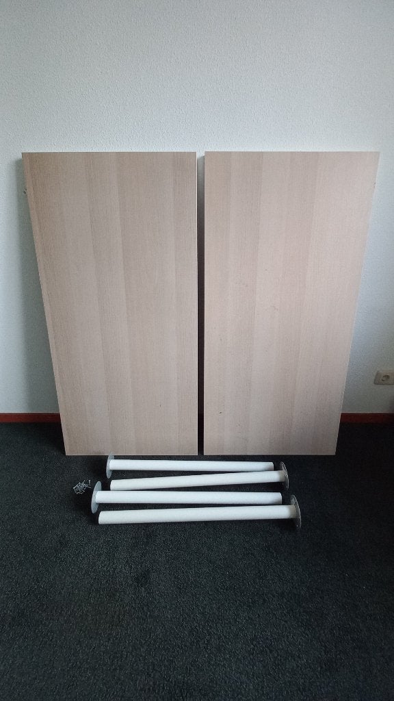 2 st. Ikea Linnmon tafelbladen 60x120 + Adils tafelpoten, Ophalen, Gebruikt, 100 tot 150 cm, Tot twee personen