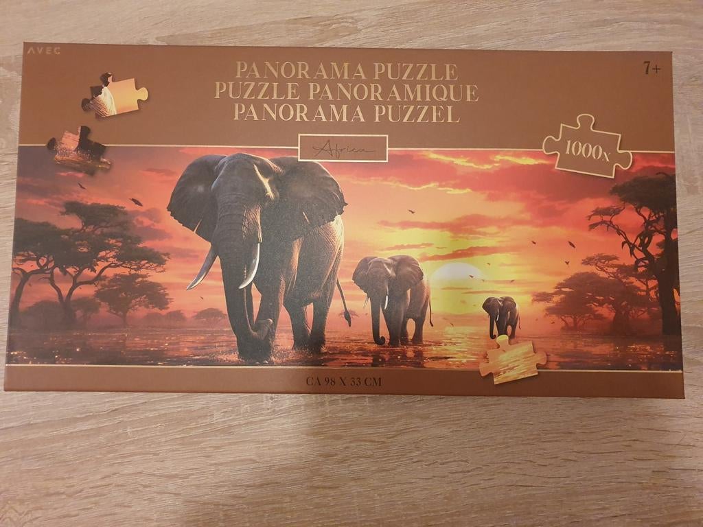 Olifanten panorama puzzel 1000 stukjes, Ophalen of Verzenden, 500 t/m 1500 stukjes, Zo goed als nieuw, Legpuzzel