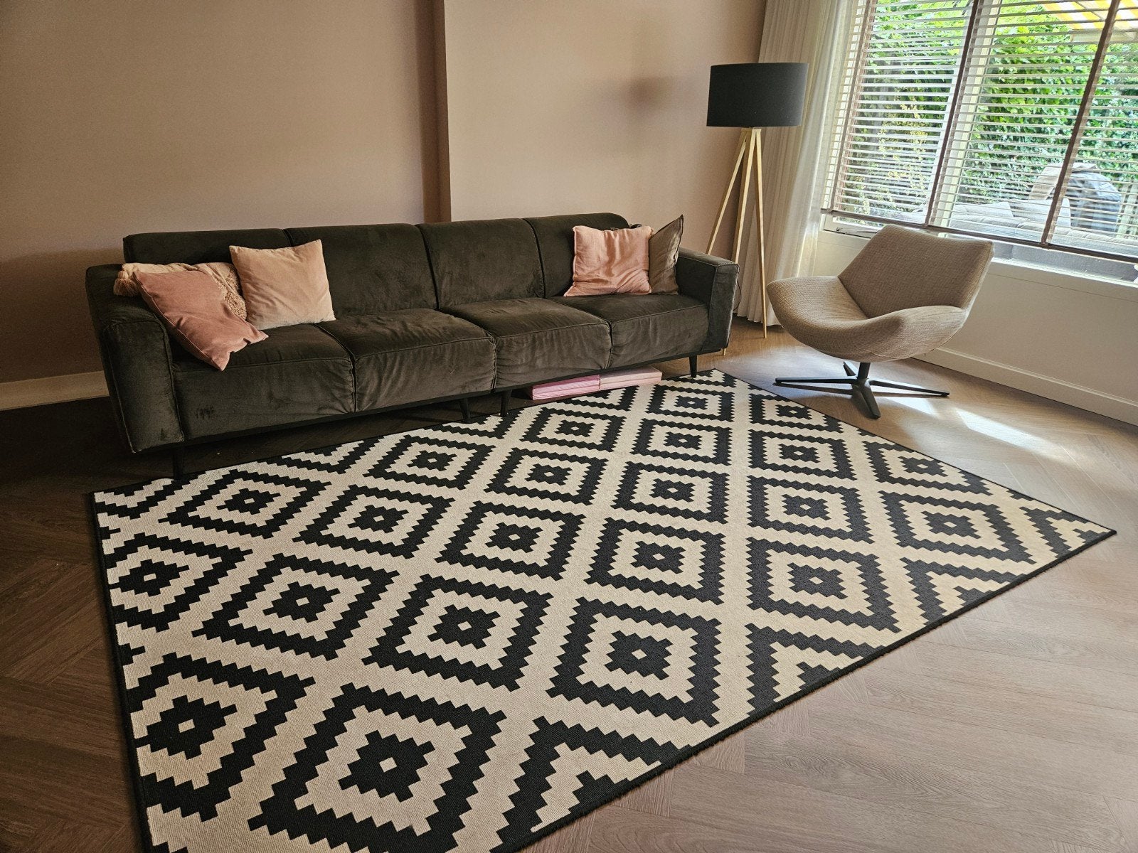 Ikea vloerkleed zwart wit Lappljung Ruta, Ophalen, Gebruikt, 200 cm of meer, 200 cm of meer