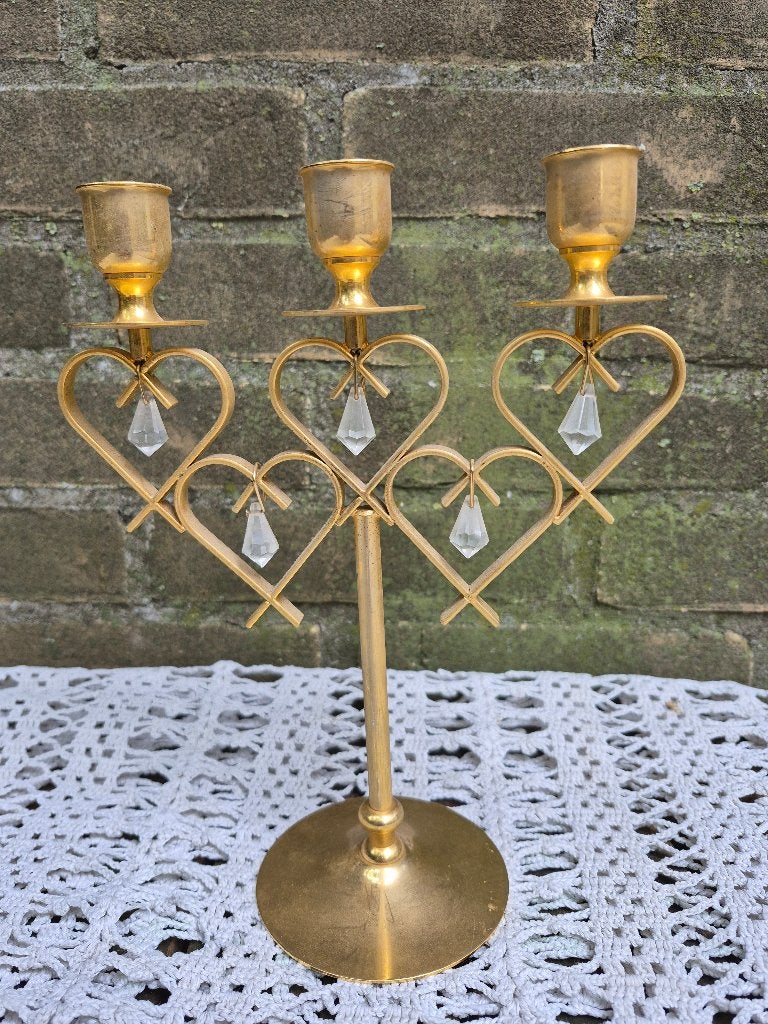 3 armige goudkleurige kandelaar, Gebruikt, Overige merken, Ophalen of Verzenden, 23 cm