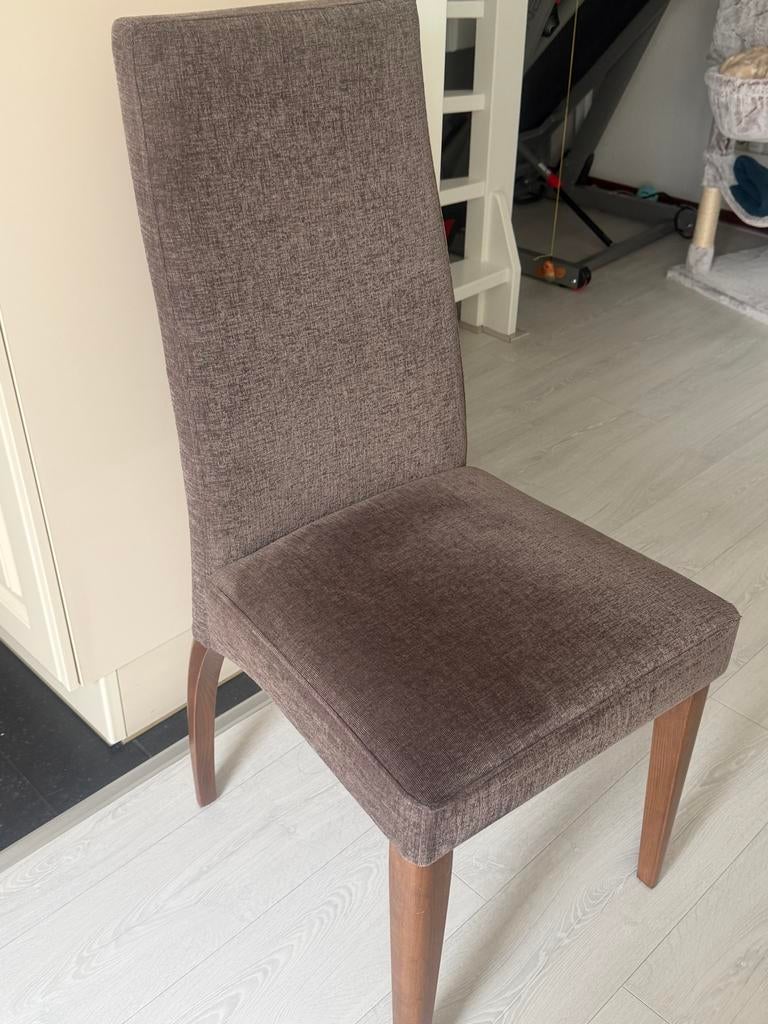 Set van 6 comfortabele eetkamerstoelen - Bruin stof, Ophalen, Gebruikt, Bruin, Stof
