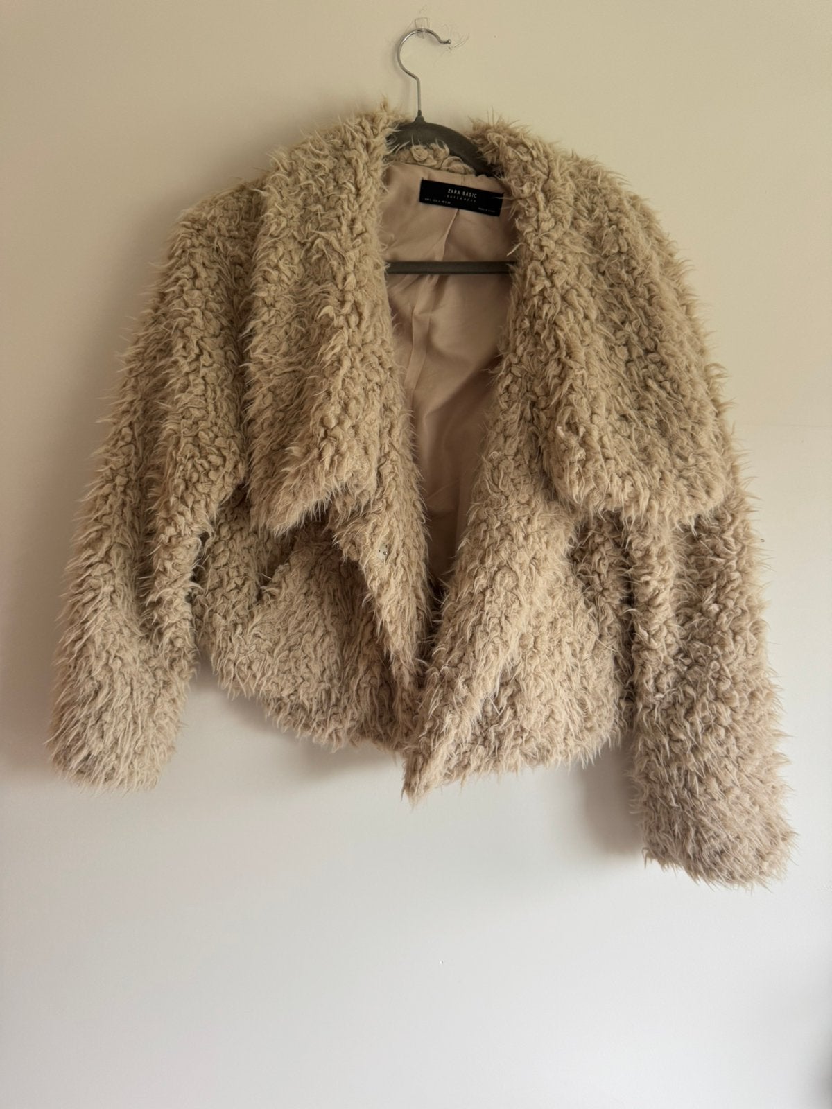 Zara Fluffy Faux Fur Jas / Short Teddy Coat – Beige – Maat L, Kleding | Dames, Ophalen of Verzenden, Zo goed als nieuw, Maat 42/44 (L)
