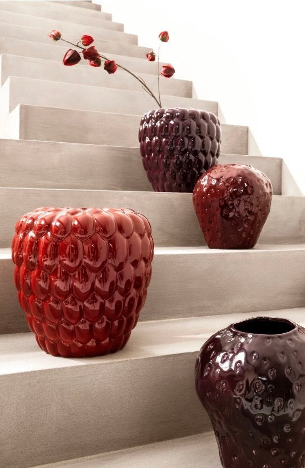 Decoratieve grote vaas framboos, 24 cm, Met patroon/structuur, Nieuw, Ophalen of Verzenden