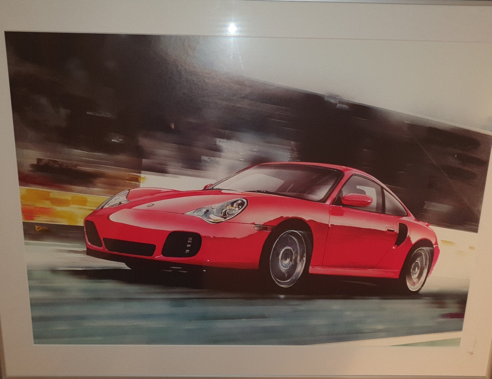 rode Porsche 911 litho / print, in passepartout  lijst 80x60, Ophalen, 50 – 75, 75 tot 100 cm, Print