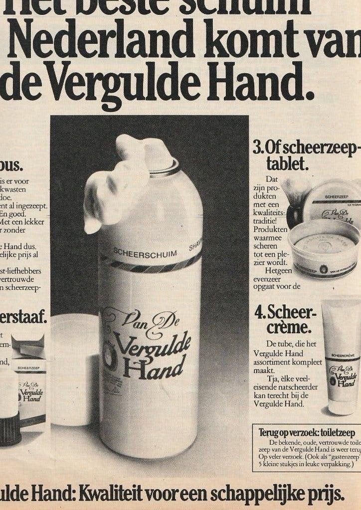 Retro reclame 1976 Vergulde Hand scheerzeep & crème, Verzenden, Overige typen