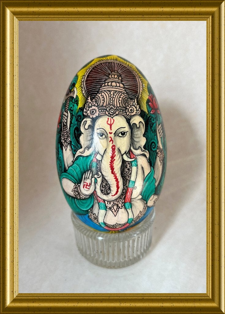 Oud beschilderd ei: zwaan, ganesha, olifant, Ophalen of Verzenden