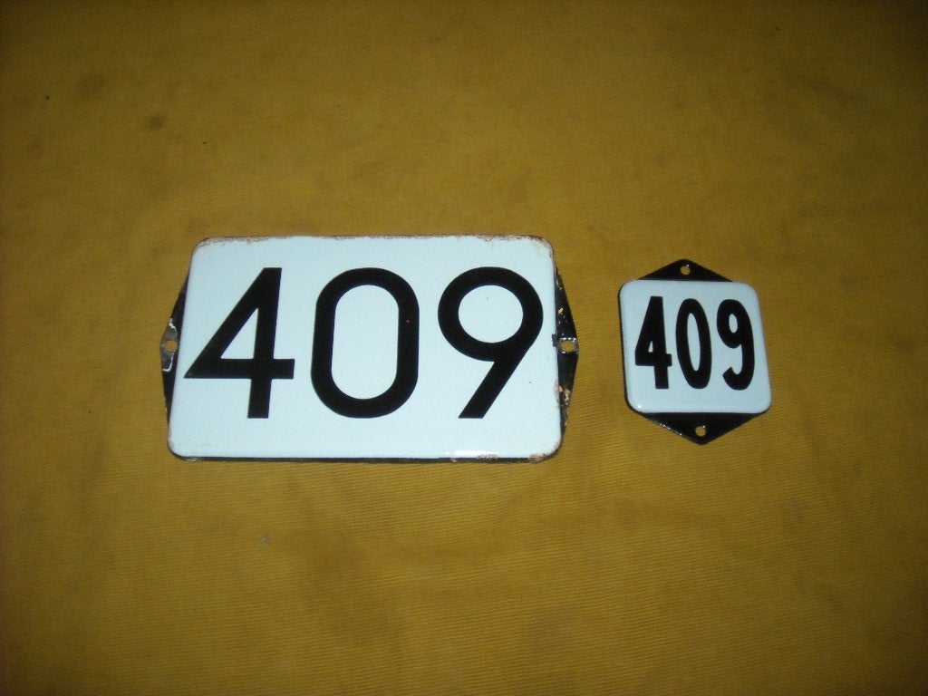 oud emaille huisnummer 409 ook 410 411 412 413 414 415 416 8, Antiek en Kunst, Ophalen of Verzenden