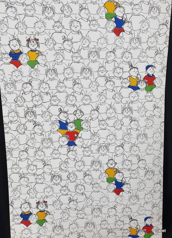 12435 Vintage behang met kinderhoofdjes kids speels swiet, Verzenden, Minder dan 10 m², Geel
