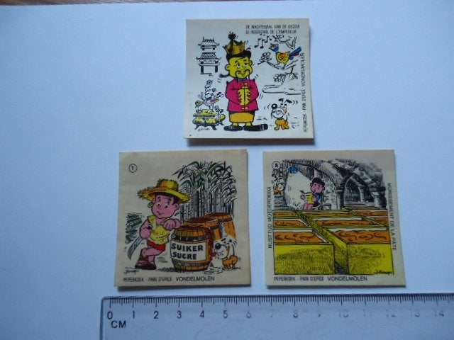 sticker Jaren 70 Vondelmolen peperkoek strip vintage koek 3x, Verzenden, Zo goed als nieuw