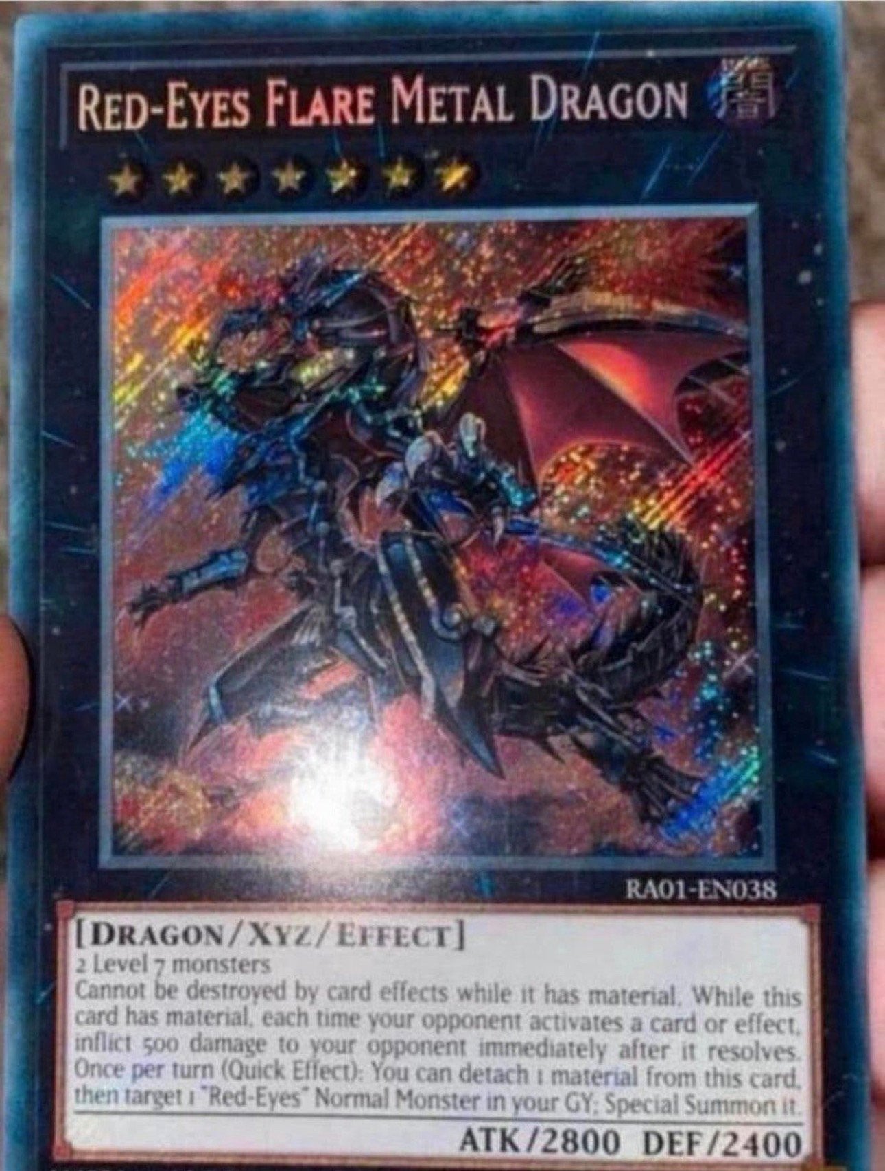 Yu-Gi-Oh! Red Eyes Flare Metal Dragon RA01 1st Edition !, Ophalen of Verzenden, Zo goed als nieuw, Losse kaart, Foil