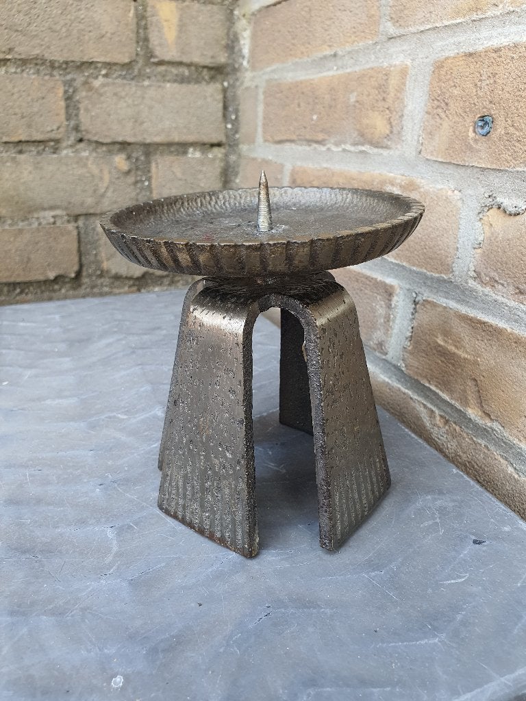 Vintage Brutalist kandelaar Japan 70s brons metaal, Ophalen of Verzenden, Gebruikt, Metaal, Minder dan 25 cm