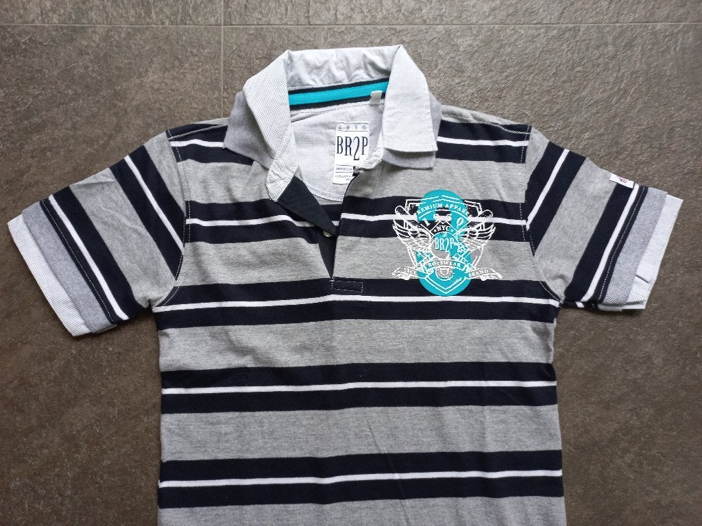 C&A leuk grijs met zwart gestreept poloshirt / polo korte mo, Kinderen en Baby's, Kinderkleding | Maat 140, C&A, Ophalen of Verzenden