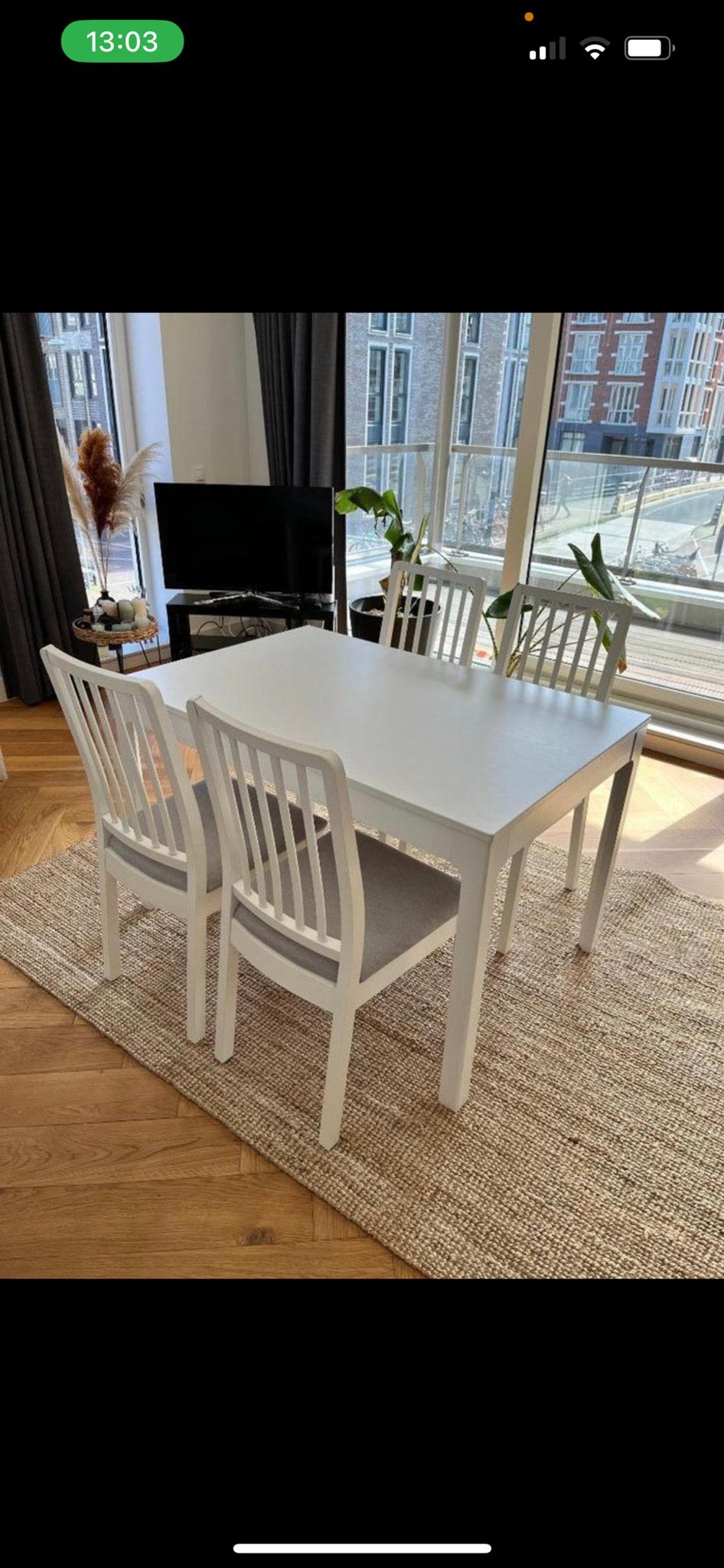 İkea Ekedalen Uitschuifbare eettafel met 4 stoelen - Wit, Huis en Inrichting, Tafels | Eettafels, Ophalen, Gebruikt, 50 tot 100 cm
