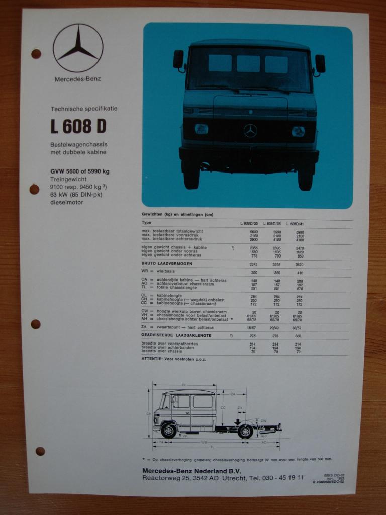 Mercedes 608 D Technische Specificatie Brochure 1983 608D, Zo goed als nieuw, Mercedes-Benz, Mercedes, Ophalen of Verzenden