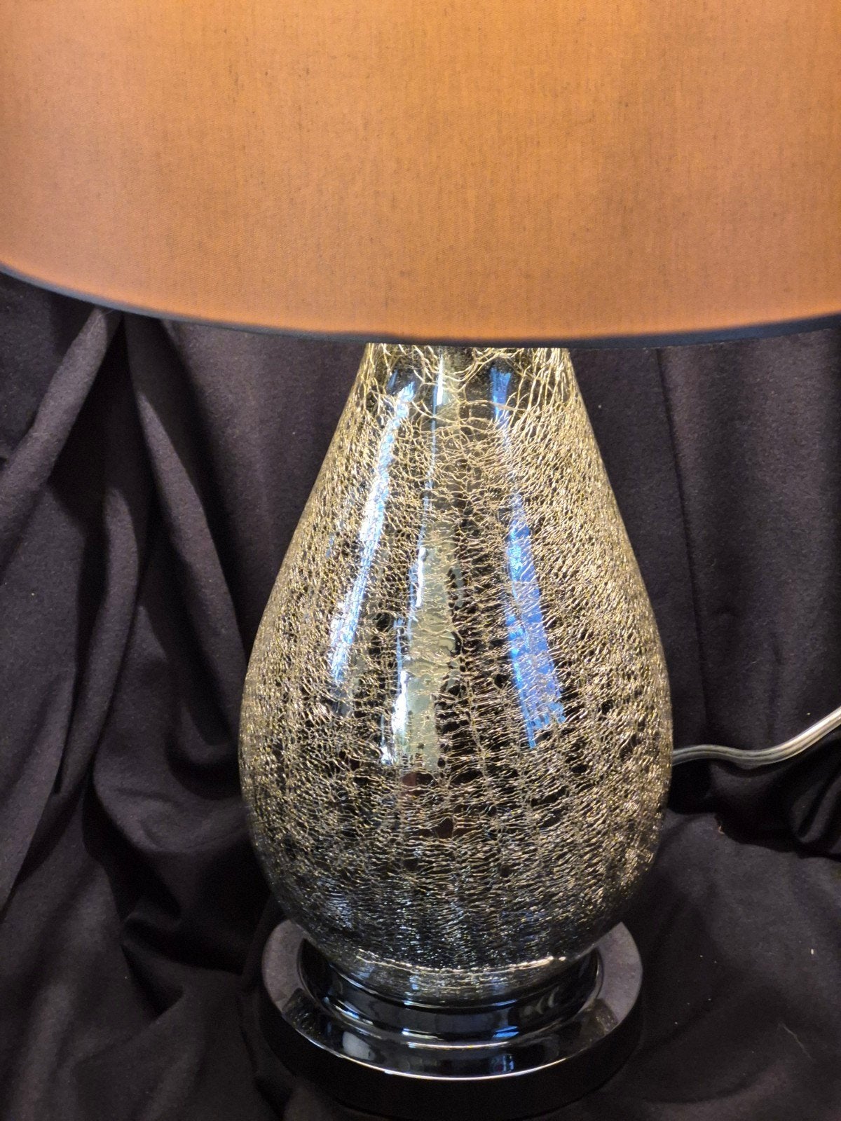 Prachtige zilver glas cracklé tafellamp 60 hoog, Huis en Inrichting, Lampen | Tafellampen, Ophalen, Zo goed als nieuw, Glas, 50 tot 75 cm