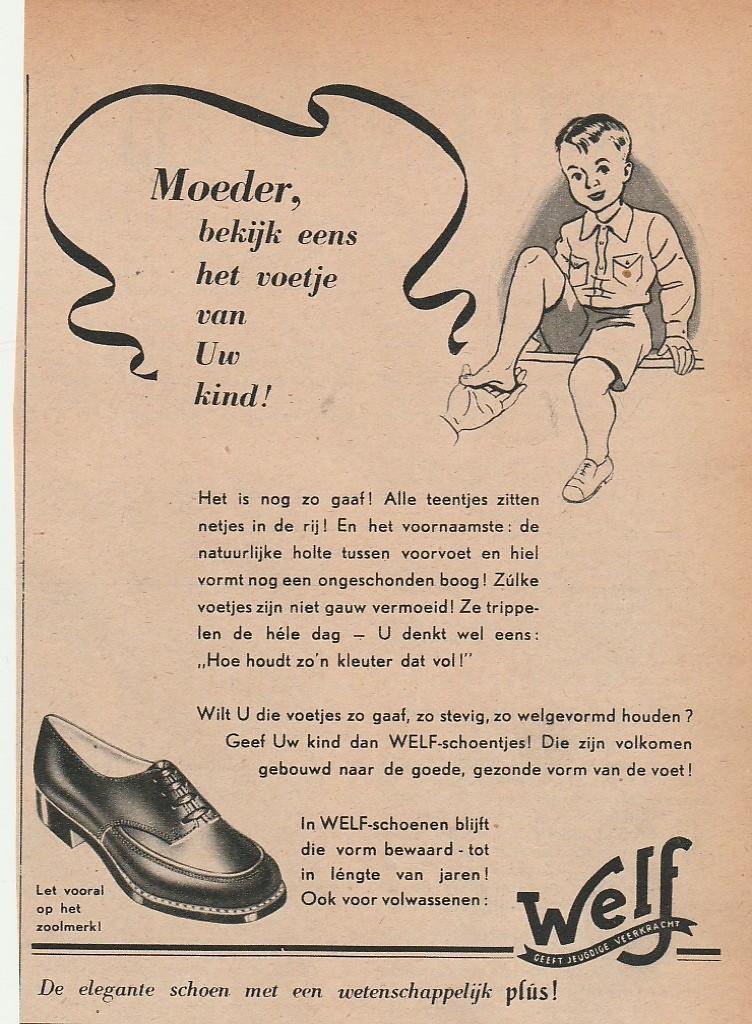 Retro reclame 1950 Welf jongens schoenen gave voetjes, Verzenden, Overige typen