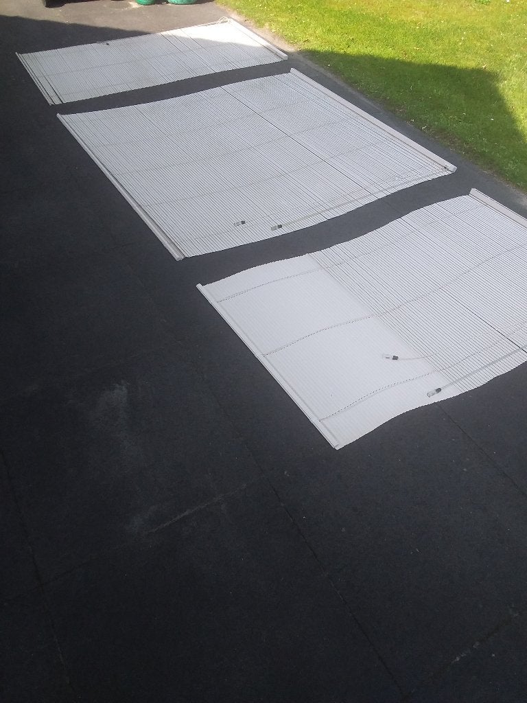Luxaflex raffinettes 16mm lamellen 3 stuks taupe kleur, Ophalen, Gebruikt, Modern raffinettes, 100 tot 150 cm
