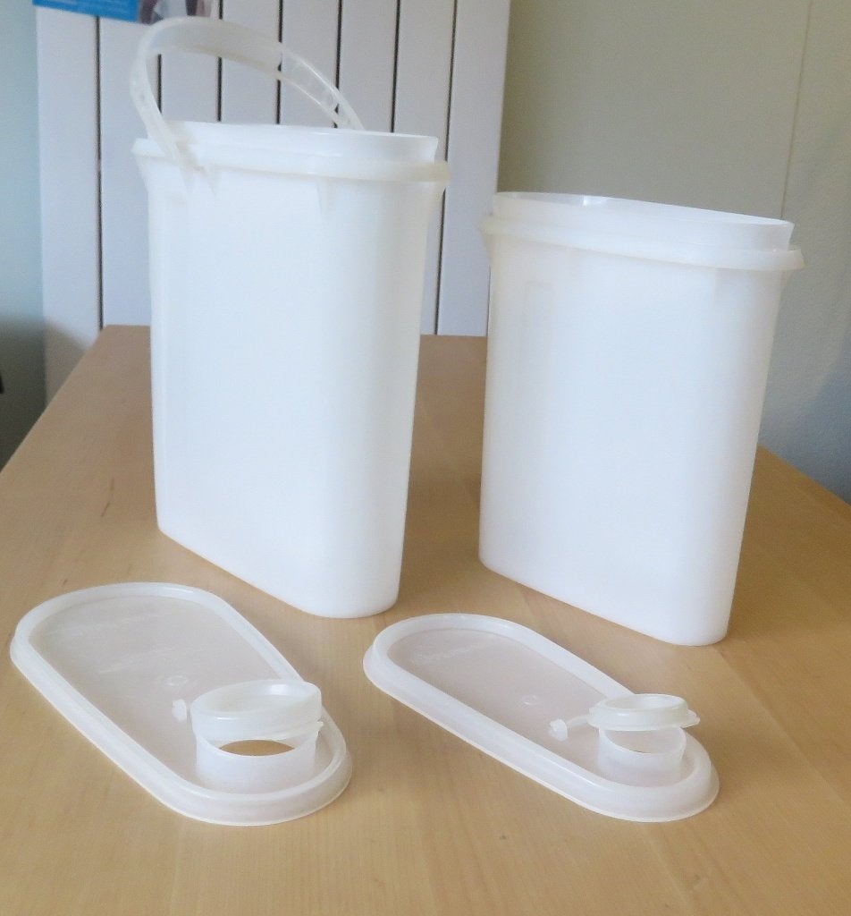 Tupperware 2 Voorraadbussen Bewaardoos Schenkkan, Ophalen, Gebruikt, Wit, Bus of Trommel