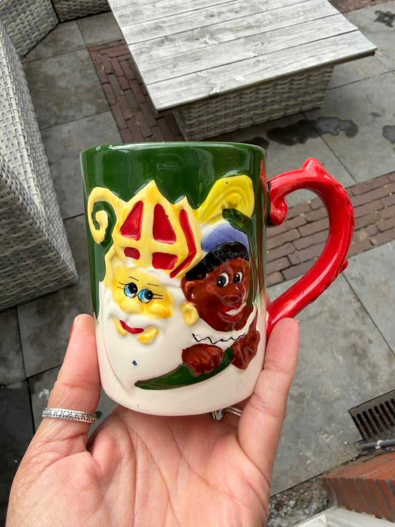 Vintage sint en piet bekertje, Ophalen, Gebruikt, Overige stijlen, Overige typen