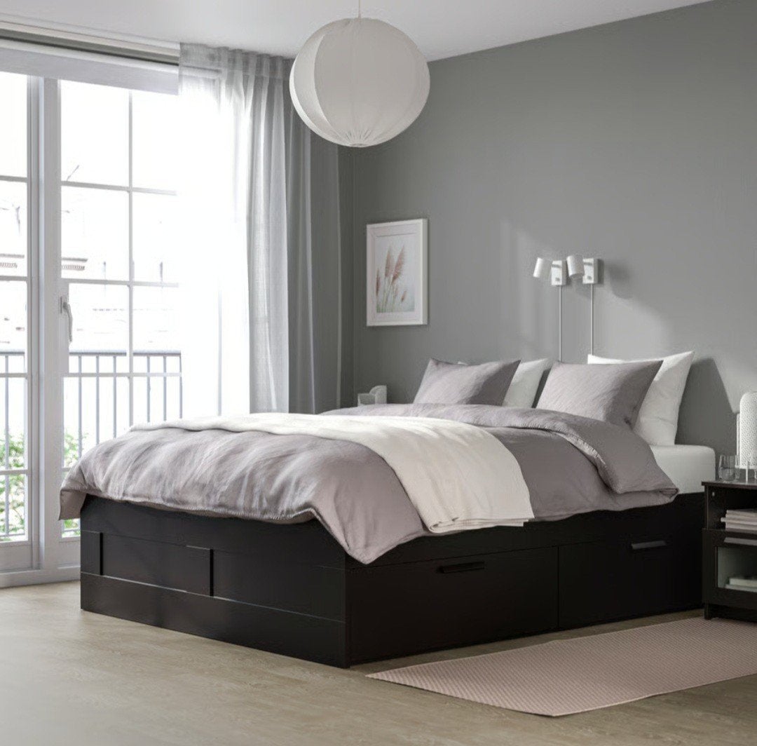 IKEA 140x200 Brimnes bed met bodems en 4 grote lades, Huis en Inrichting, Ophalen, Zwart, Tweepersoons, 140 cm