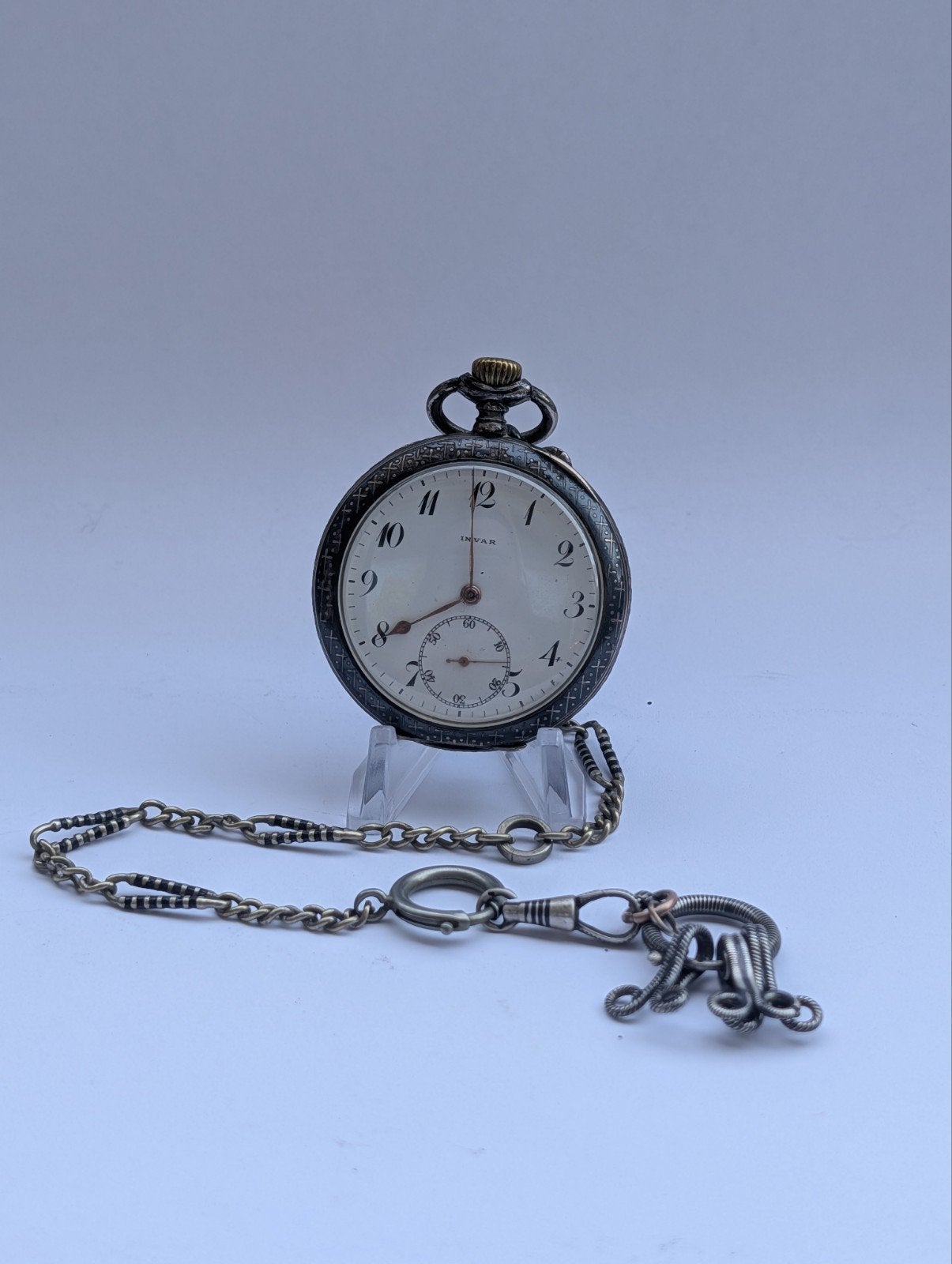 Zilveren Niello Zakhorloge – INVAR (ca. 1910) 0.800 zilver, Ophalen of Verzenden, Zilver, Overige merken