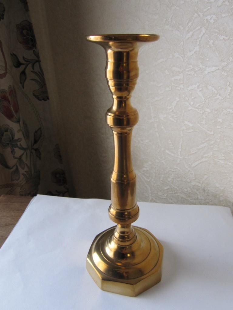 Antieke messing kandelaar - 24 cm hoog, Verzenden, Overige materialen