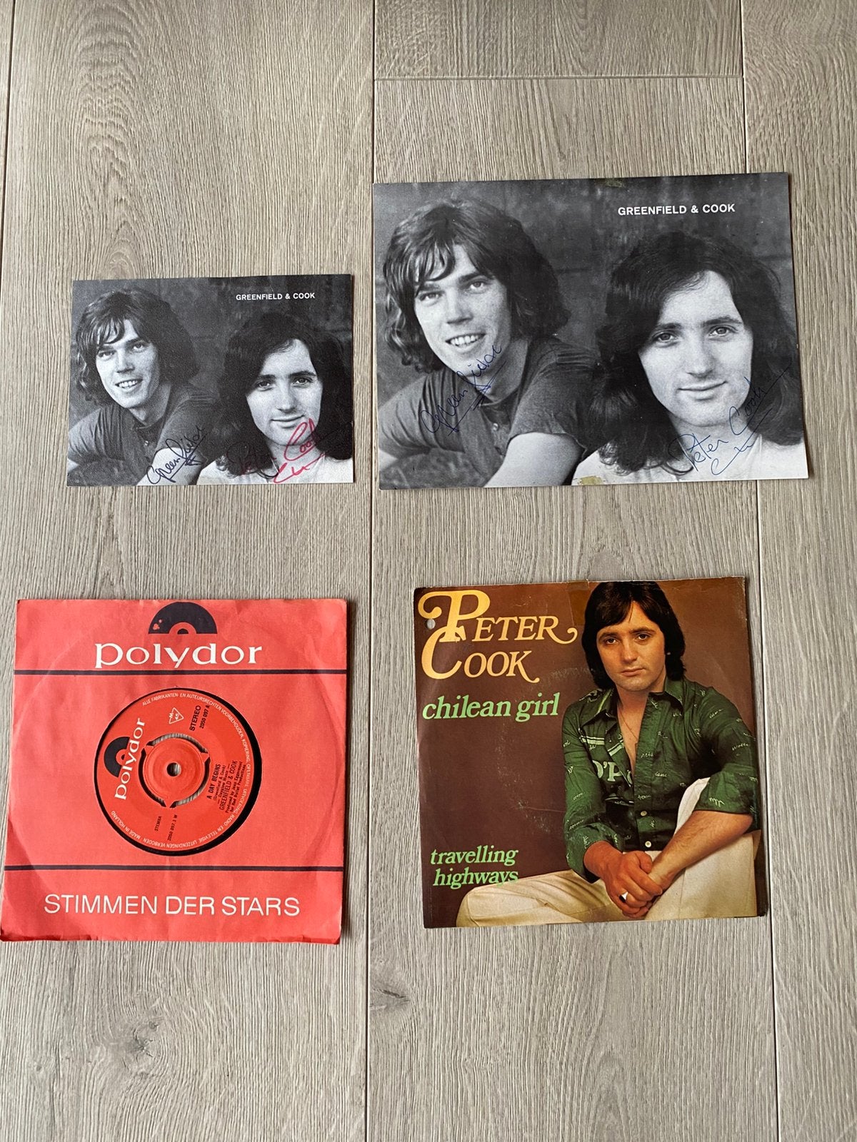 Greenfield & Cook + Peter Cook solo 2 singles + 2 foto’s, Ophalen of Verzenden, Gebruikt