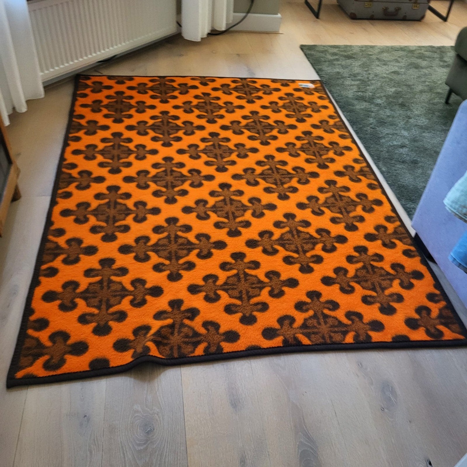 Vintage Didas Dralon deken 200x150 cm - Oranje/bruin, Huis en Inrichting, Oranje, 150 tot 200 cm, Ophalen of Verzenden, Zo goed als nieuw