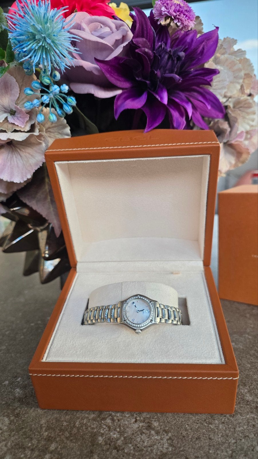 Prachtig origineel Ebel dameshorloge met diamant – complete, Sieraden, Tassen en Uiterlijk, Overige merken, Staal, Staal, Polshorloge