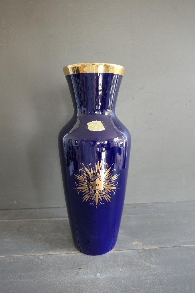 Vintage Porcelaines de Bruxelles grote vaas blauw goud, Verzenden