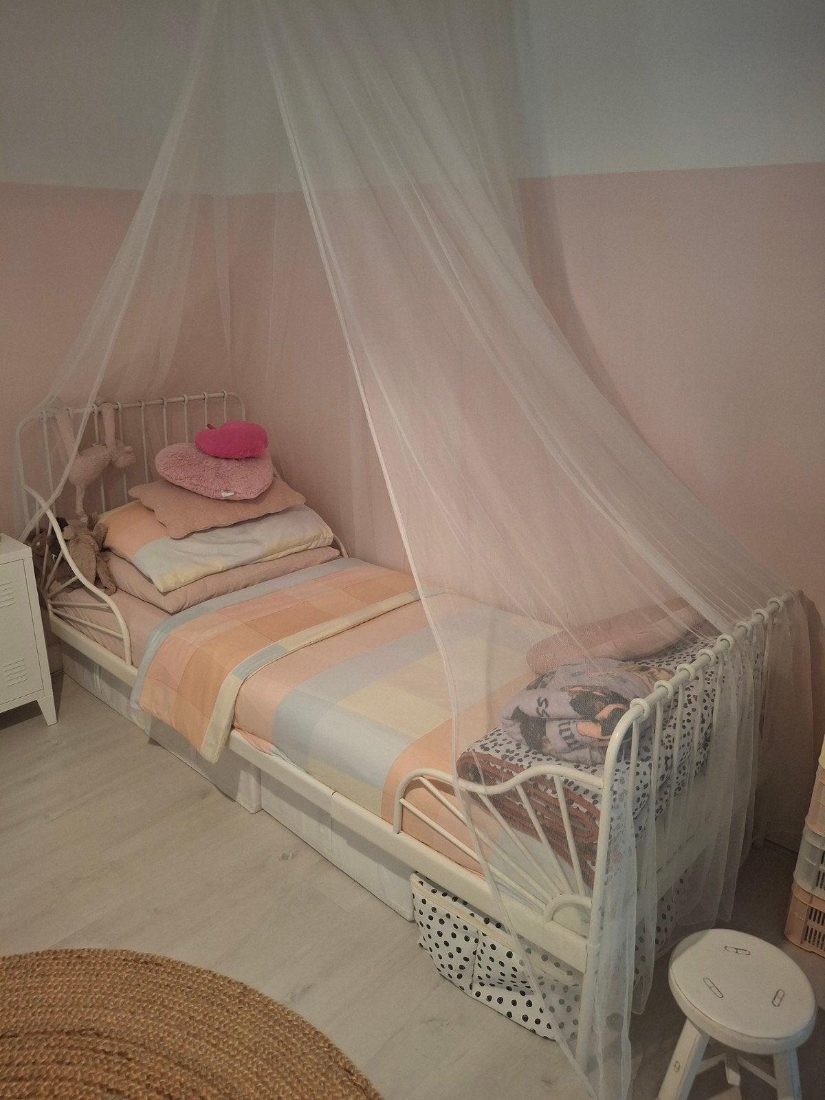 IKEA Minnen meegroeibed wit met lattenbodem en matras, Ophalen, Gebruikt, 70 tot 85 cm, Lattenbodem