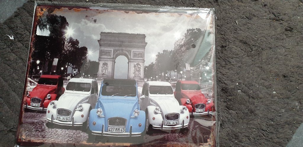metalen metaal plaat sign 5 x 2cv 2 cv eend Parijs, Ophalen of Verzenden, Nieuw, Metaal