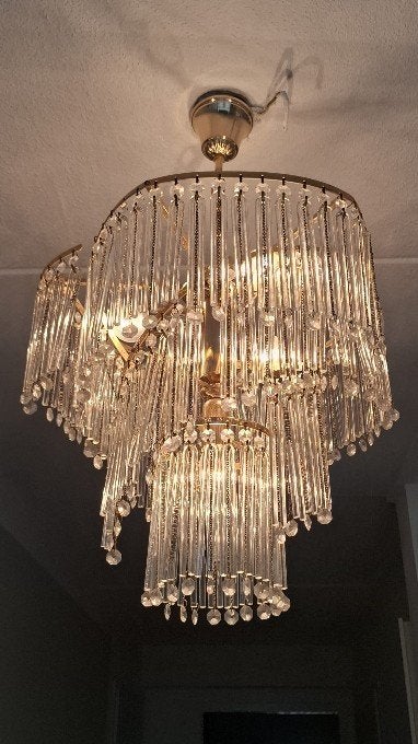 Vintage jaren 80 hanglamp met glazen staafjes, Huis en Inrichting, Lampen | Hanglampen, Ophalen of Verzenden, Gebruikt, Glas, Minder dan 50 cm