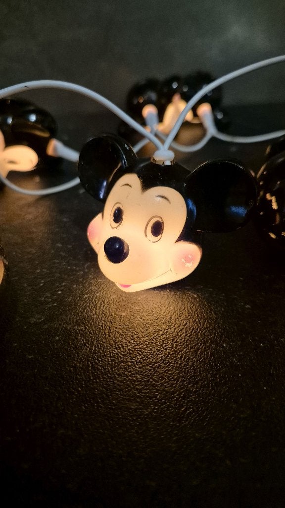 Vintage Mickey Mouse lichtsnoer, lampjes, 10x 8cm. 5B14, Tweedehands verkoop, Tweedehands verkoop, Gebruikt, Beeldje of Figuurtje