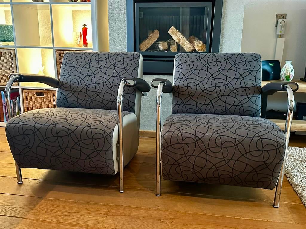 2 Leolux Scylla fauteuils lage rug, zeer goed, Huis en Inrichting, Fauteuils, Ophalen, Modern design, 75 tot 100 cm, Zo goed als nieuw