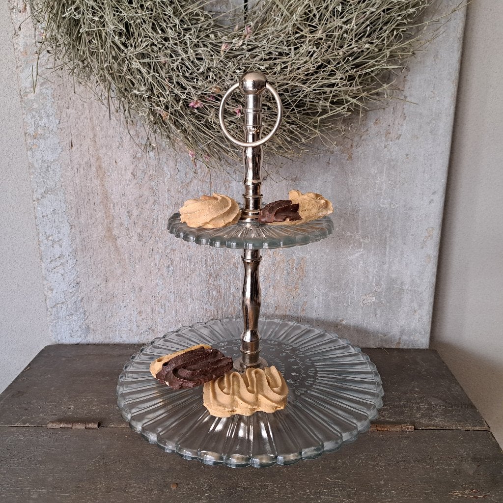 Landelijke étagère glas/metaal hoogte 30cm *Etage3*, ., Ophalen of Verzenden, Zo goed als nieuw, .